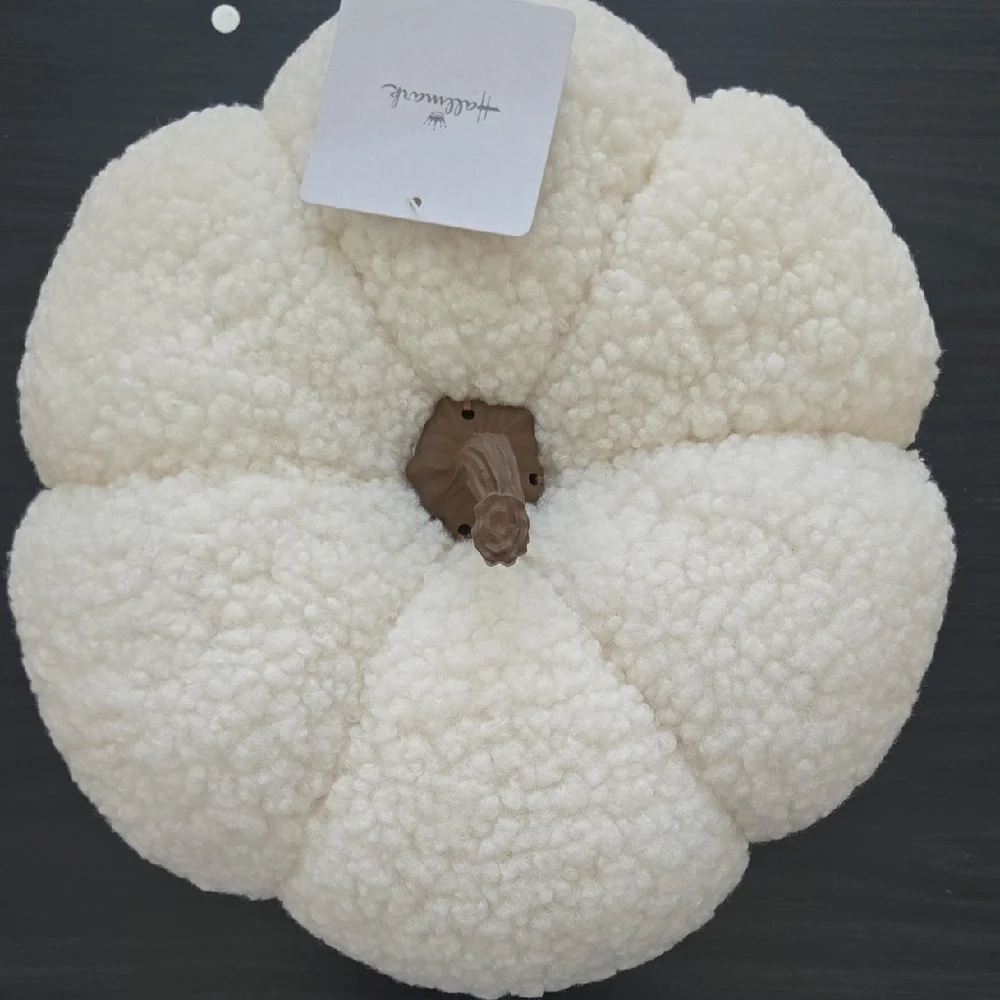 White Plush Fabric Pumpkin Decor Pillow - NWT